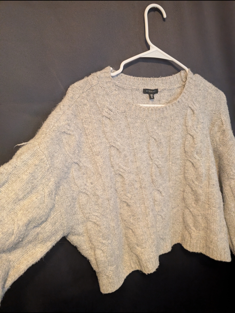 Dynamite Cable-Knit Crew Sweater in Light Gray Cropped Warm Cozy Wool Like - Picture 3 of 9